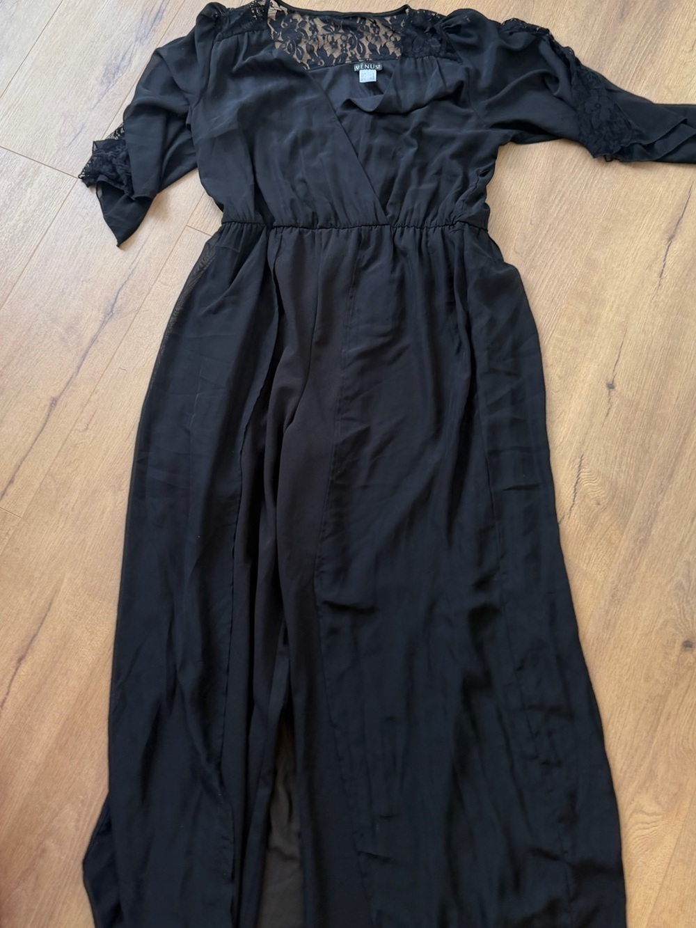 VENUS Black Lace-Trim Jumpsuit Romper